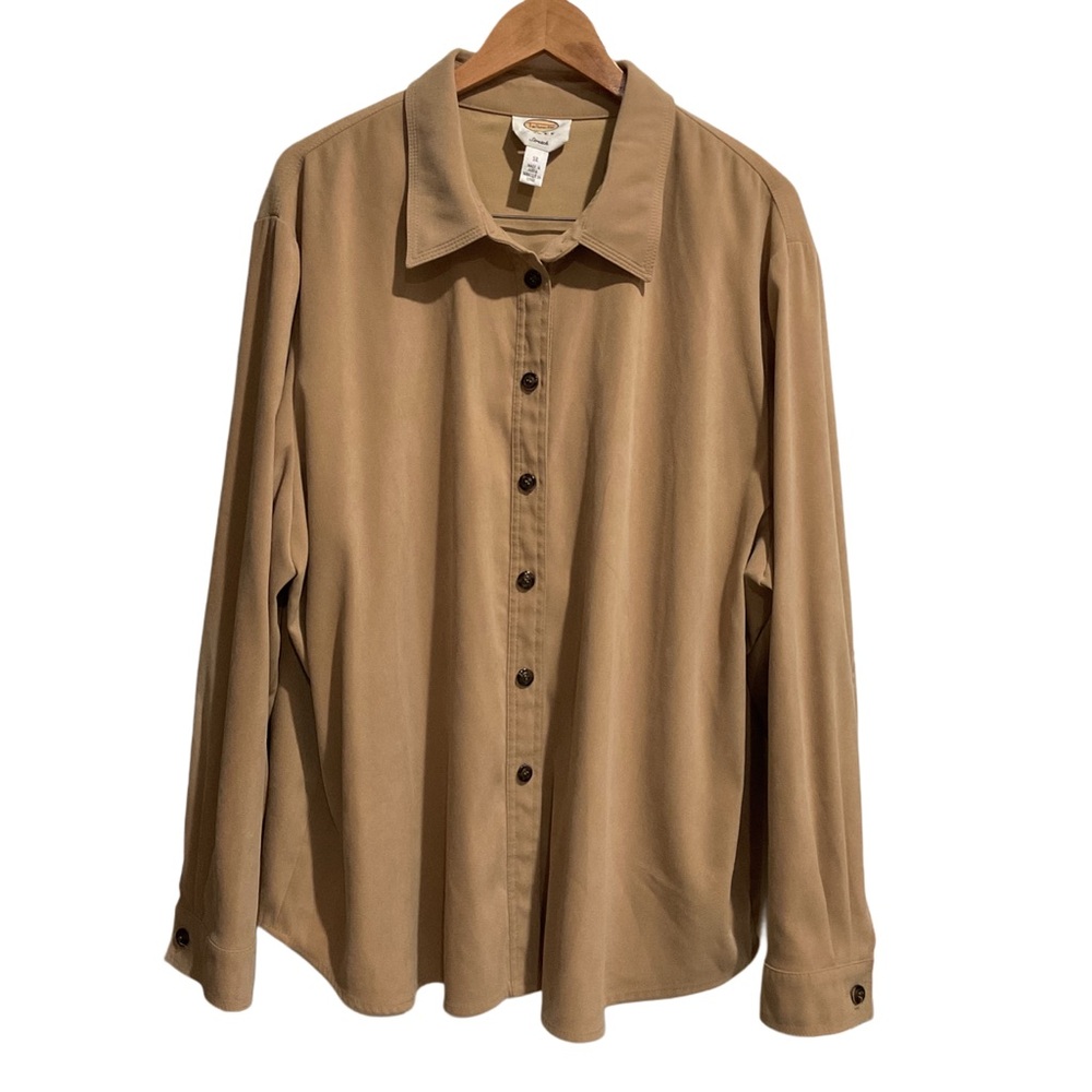 Talbots Button Up Shirt Jacket‎ Suede Look Stretch Tan Shacket